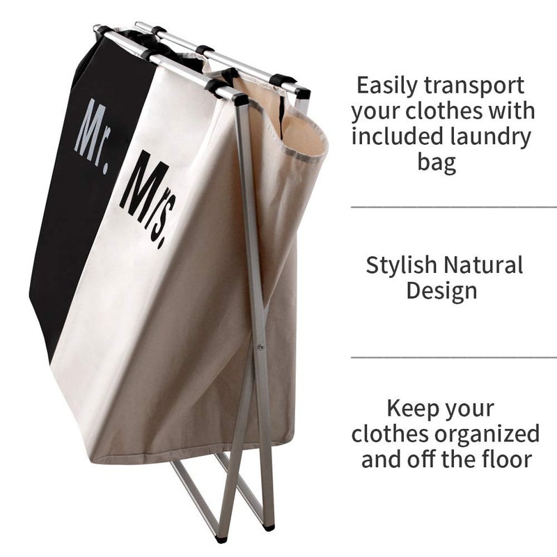 Nicesail Laundry Hamper 2 Section for Husband&Wife Parents or Couple, Clothes Basket Laundry Wedding Gift, Washing Storage Basket with Handle, Waterproof Bag Foldable Aluminum Frame Bathroom Bedroom - Image 3